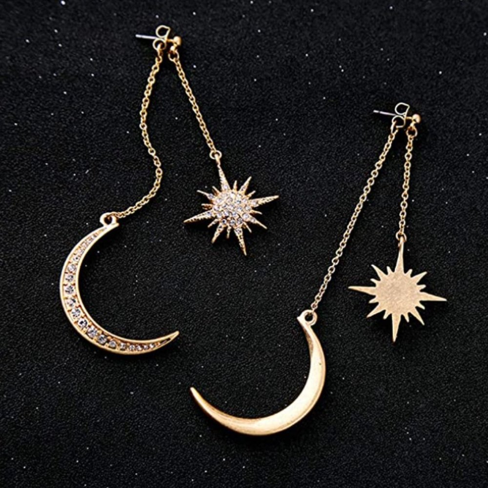 Moon and Stars Long Dangle Earrings - Picture 1 of 6